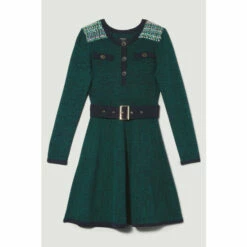 Coupon ⌛ KarenMillen Petite Cut And Sew Tweed Panel Long Sleeve Skater 👗 Dress For Female ⌛ -Karen Millen Sales unnamed file 3231