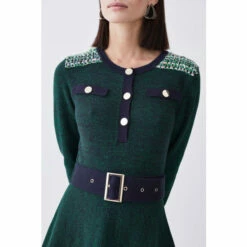 Coupon ⌛ KarenMillen Petite Cut And Sew Tweed Panel Long Sleeve Skater 👗 Dress For Female ⌛ -Karen Millen Sales unnamed file 3232