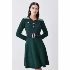 Coupon ⌛ KarenMillen Petite Cut And Sew Tweed Panel Long Sleeve Skater 👗 Dress For Female ⌛ -Karen Millen Sales unnamed file 3233