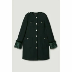 Cheap 💯 KarenMillen Italian Wool Faux Fur Cuff Midi 🧥 Coat For Female ✔️ -Karen Millen Sales unnamed file 3237