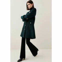 Cheap 💯 KarenMillen Italian Wool Faux Fur Cuff Midi 🧥 Coat For Female ✔️ -Karen Millen Sales unnamed file 3238