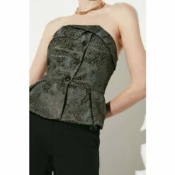 Hot Sale ⌛ KarenMillen Jacquard Statement Button Bodice Peplum Top For Female ⭐ -Karen Millen Sales unnamed file 3255