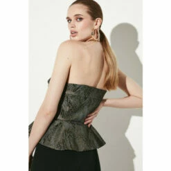 Hot Sale ⌛ KarenMillen Jacquard Statement Button Bodice Peplum Top For Female ⭐ -Karen Millen Sales unnamed file 3256