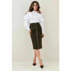 Flash Sale 🥰 KarenMillen Lydia Millen Heritage Tweed Belted Pencil 👗 Skirt For Female 🤩