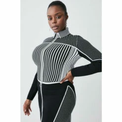 Top 10 🔔 KarenMillen Plus Size Mono Zip Through Jacquard Knit Sporty Cardi For Female 🌟