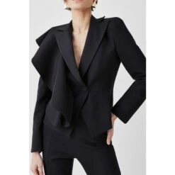Buy 🎁 KarenMillen Italian Wool Satin Statement Ruffle Tailored Jacket For Female 🔥 -Karen Millen Sales unnamed file 331