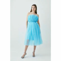 Hot Sale 🔔 KarenMillen Layered Corset Detail Tulle Woven Bardot Top For Female 😍 -Karen Millen Sales unnamed file 3328