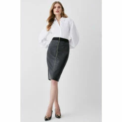 Brand new ⭐ KarenMillen High Waisted Zip Through Ponte And Pu Midi Pencil 👗 Skirt For Female 😀 -Karen Millen Sales unnamed file 3337