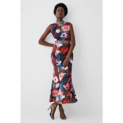 Cheap โ๏ธ KarenMillen Diamante Trim Floral Woven Maxi ๐ Dress For Female โจ