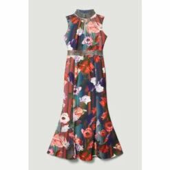 Cheap ✔️ KarenMillen Diamante Trim Floral Woven Maxi 👗 Dress For Female ✨ -Karen Millen Sales unnamed file 3386