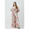 Best deal 🎉 KarenMillen Spot Floral Chiffon Bardot Wide Leg Jumpsuit For Female 🌟