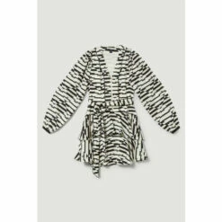 Deals 🧨 KarenMillen Geo Print Satin Piped Tiered Belted Mini 👗 Dress For Female 😉 -Karen Millen Sales unnamed file 3398