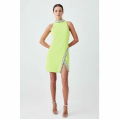 New 🔥 KarenMillen Petite Crystal Embellished Woven Mini 👗 Dress For Female ✨