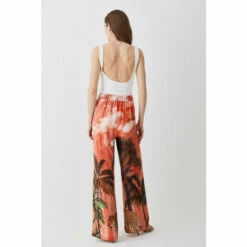 Hot Sale 🧨 KarenMillen Petite Satin Palm Printed Woven Trousers For Female 🌟 -Karen Millen Sales unnamed file 3413