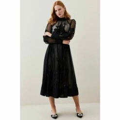 Discount 🛒 KarenMillen Lydia Millen Tall Floral Applique Mesh Woven Midi 👗 Dress For Female 🥰 -Karen Millen Sales unnamed file 3421