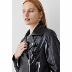 Budget 😀 KarenMillen Leather Patent Panel Detail Biker Jacket For Female 😀 -Karen Millen Sales unnamed file 3436