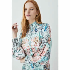 New 😉 KarenMillen Mirrored Floral Satin Woven Midi 👗 Dress For Female 😍