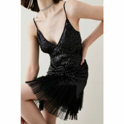 Cheapest 🎁 KarenMillen Sequin And Lace Mini 👗 Dress With Tulle 👗 Skirt For Female 🔔 -Karen Millen Sales unnamed file 3453