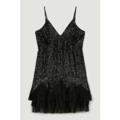 Cheapest 🎁 KarenMillen Sequin And Lace Mini 👗 Dress With Tulle 👗 Skirt For Female 🔔 -Karen Millen Sales unnamed file 3455