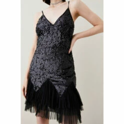 Cheapest 🎁 KarenMillen Sequin And Lace Mini 👗 Dress With Tulle 👗 Skirt For Female 🔔 -Karen Millen Sales unnamed file 3457