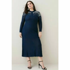 Wholesale 🎁 KarenMillen Plus Size Crystal Embellished Stitch Knit Mini 👗 Dress For Female 😀