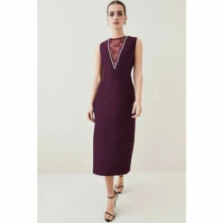 Best Pirce ✨ KarenMillen Petite Lace Front Diamante Jersey Midi 👗 Dress For Female 😀 -Karen Millen Sales unnamed file 3487