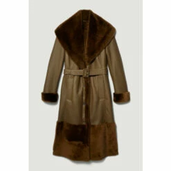 Discount ❤️ KarenMillen Lydia Millen Shearling And Leather Shawl Collar Belted 🧥 Coat For Female 🎁 -Karen Millen Sales unnamed file 3509