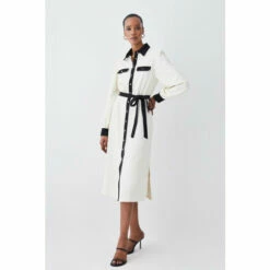 Flash Sale โจ KarenMillen Contrast Twill Trimmed Midi ๐ Shirt ๐ Dress For Female โค๏ธ