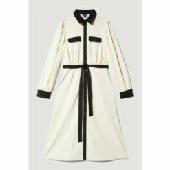 Flash Sale ✨ KarenMillen Contrast Twill Trimmed Midi 👕 Shirt 👗 Dress For Female ❤️ -Karen Millen Sales unnamed file 3514