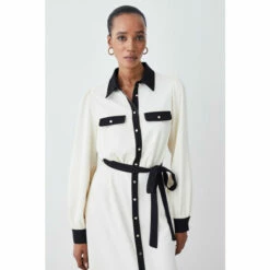 Flash Sale ✨ KarenMillen Contrast Twill Trimmed Midi 👕 Shirt 👗 Dress For Female ❤️ -Karen Millen Sales unnamed file 3515