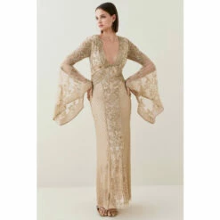 Cheap 🧨 KarenMillen Embellished Kimono Sleeve Beaded Maxi 👗 Dress For Female 🤩