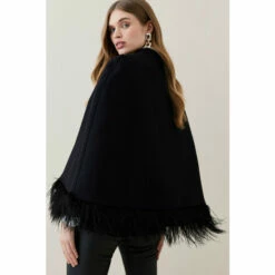 Best Pirce ✔️ KarenMillen Italian Virgin Wool Feather Hem Cape 🧥 Coat For Female 🎁 -Karen Millen Sales unnamed file 3538