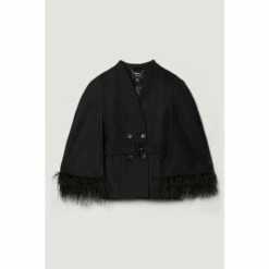 Best Pirce ✔️ KarenMillen Italian Virgin Wool Feather Hem Cape 🧥 Coat For Female 🎁 -Karen Millen Sales unnamed file 3539
