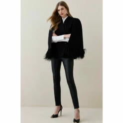 Best Pirce ✔️ KarenMillen Italian Virgin Wool Feather Hem Cape 🧥 Coat For Female 🎁 -Karen Millen Sales unnamed file 3540