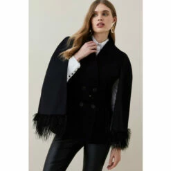 Best Pirce ✔️ KarenMillen Italian Virgin Wool Feather Hem Cape 🧥 Coat For Female 🎁 -Karen Millen Sales unnamed file 3541