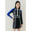 Hot Sale 🥰 KarenMillen Pu Colour Block And Bandage Knit Mini 👗 Dress For Female ✨