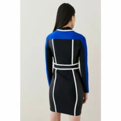 Hot Sale 🥰 KarenMillen Pu Colour Block And Bandage Knit Mini 👗 Dress For Female ✨ -Karen Millen Sales unnamed file 3544
