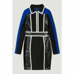 Hot Sale 🥰 KarenMillen Pu Colour Block And Bandage Knit Mini 👗 Dress For Female ✨ -Karen Millen Sales unnamed file 3545