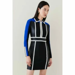 Hot Sale 🥰 KarenMillen Pu Colour Block And Bandage Knit Mini 👗 Dress For Female ✨ -Karen Millen Sales unnamed file 3546