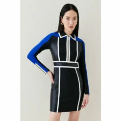Hot Sale 🥰 KarenMillen Pu Colour Block And Bandage Knit Mini 👗 Dress For Female ✨ -Karen Millen Sales unnamed file 3547