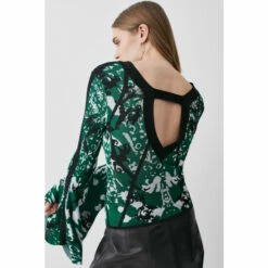 Top 10 😀 KarenMillen Slinky Embellished Jacquard Knit Top For Female 🔔 -Karen Millen Sales unnamed file 3558