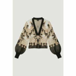 Coupon ⭐ KarenMillen Slinky Sparkle Knit Jacquard Studded Top For Female 😍 -Karen Millen Sales unnamed file 3565