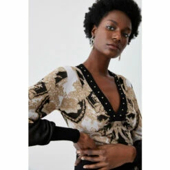 Coupon ⭐ KarenMillen Slinky Sparkle Knit Jacquard Studded Top For Female 😍 -Karen Millen Sales unnamed file 3566