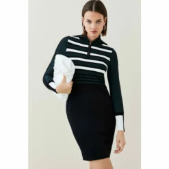 Wholesale 🎉 KarenMillen Stripe Knit Half Zip Collared Mini 👗 Dress For Female ❤️ -Karen Millen Sales unnamed file 3585