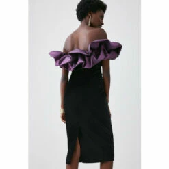 Wholesale ⭐ KarenMillen Jacquard Contrast Ruffle Bardot Midi 👗 Dress For Female 🎉 -Karen Millen Sales unnamed file 3602