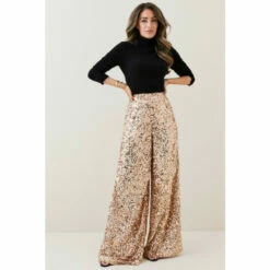Wholesale ⌛ KarenMillen Lydia Millen Textured Sequin Wide Leg Woven Trousers For Female 😉
