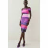 Outlet 👍 KarenMillen Italian Signature Stretch Painternly Bardot Midi 👗 Dress For Female 🎉