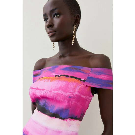 Outlet 👍 KarenMillen Italian Signature Stretch Painternly Bardot Midi 👗 Dress For Female 🎉 2 Outlet 👍 KarenMillen Italian Signature Stretch Painternly Bardot Midi 👗 Dress For Female 🎉 - Image 2