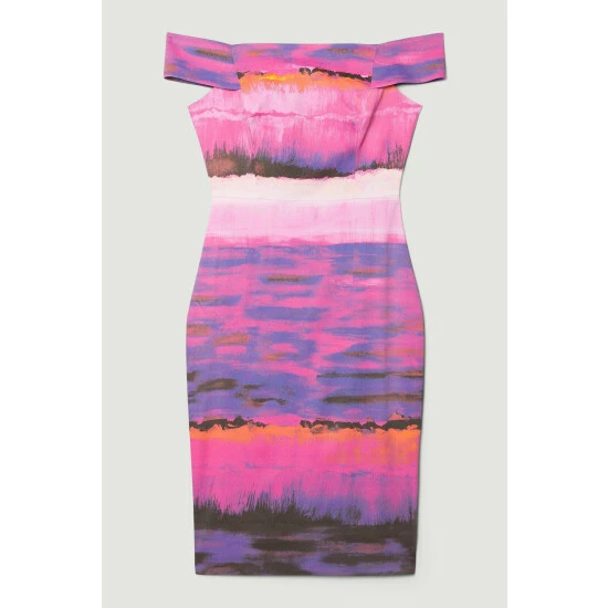 Outlet 👍 KarenMillen Italian Signature Stretch Painternly Bardot Midi 👗 Dress For Female 🎉 4 Outlet 👍 KarenMillen Italian Signature Stretch Painternly Bardot Midi 👗 Dress For Female 🎉 - Image 4