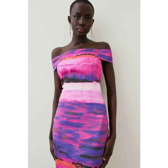 Outlet 👍 KarenMillen Italian Signature Stretch Painternly Bardot Midi 👗 Dress For Female 🎉 5 Outlet 👍 KarenMillen Italian Signature Stretch Painternly Bardot Midi 👗 Dress For Female 🎉 - Image 5